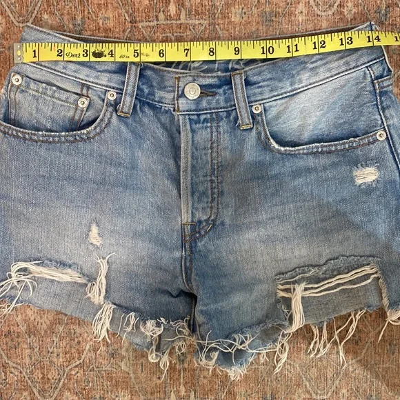 Free People Button Fly Distressed Denim Shorts, Size 27. - Picture 3 of 10